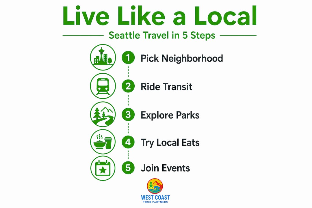 Infographic showing steps to experience Seattle like a local