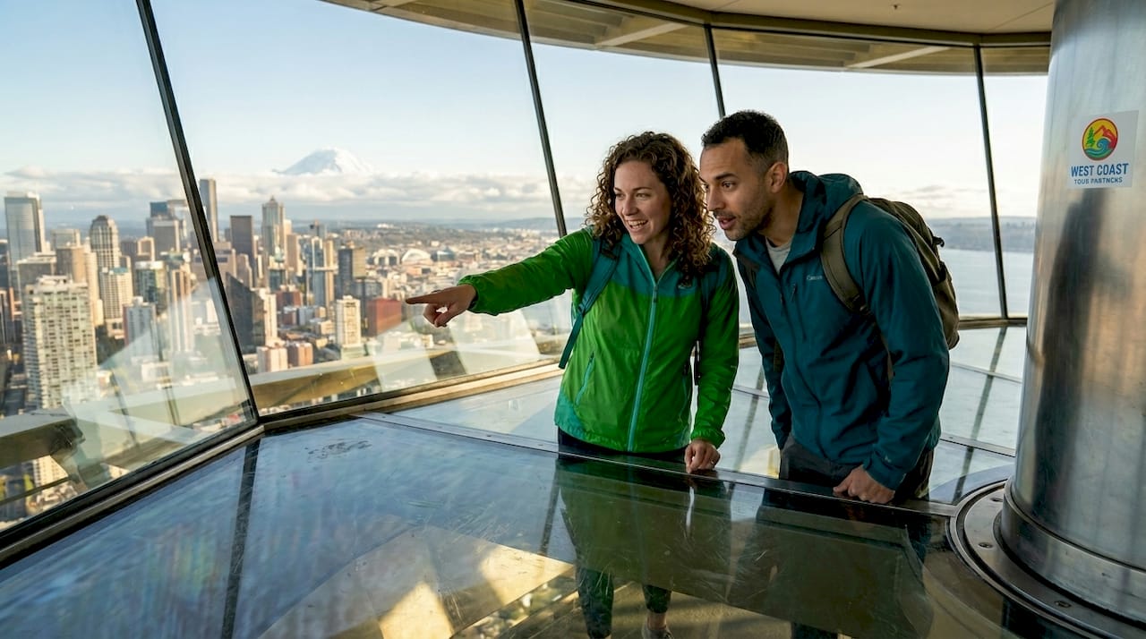 Visitors on Space Needle glass floor