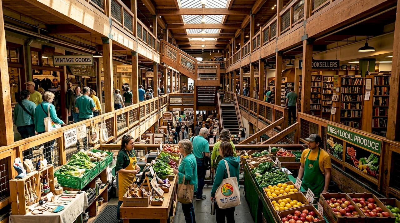 Inside Pike Place Market multi-level view