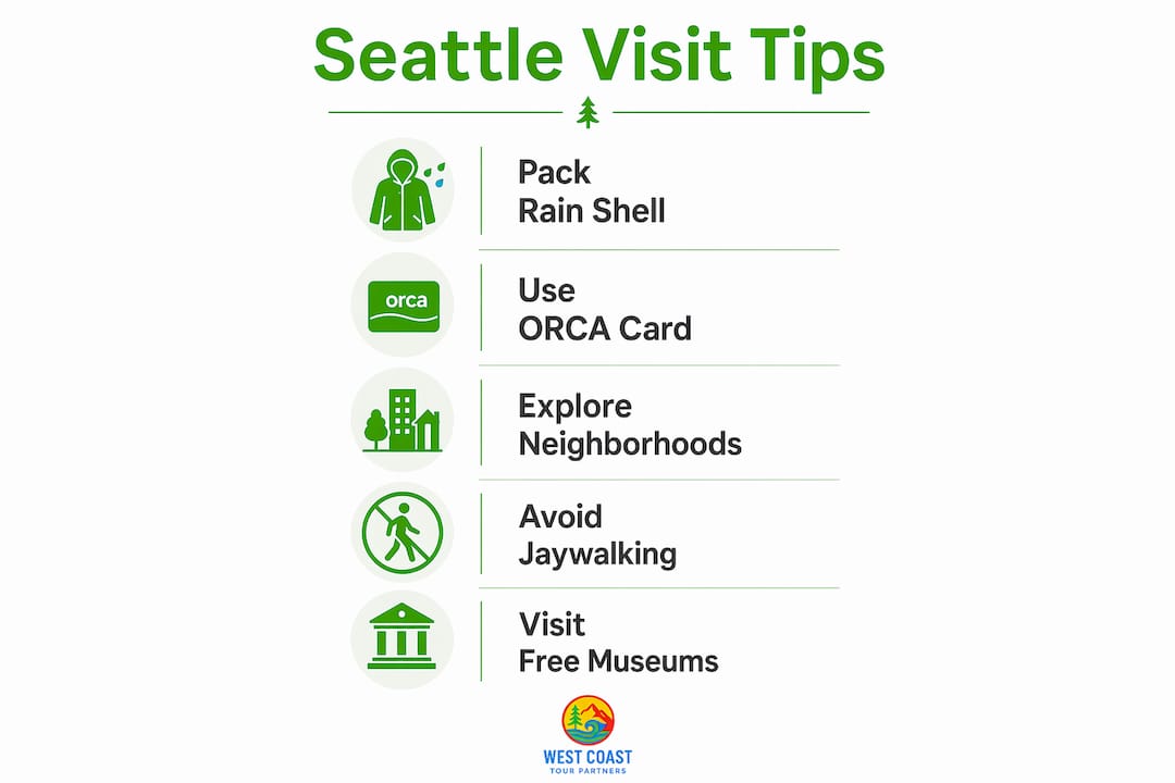 Infographic detailing top tips for visiting Seattle