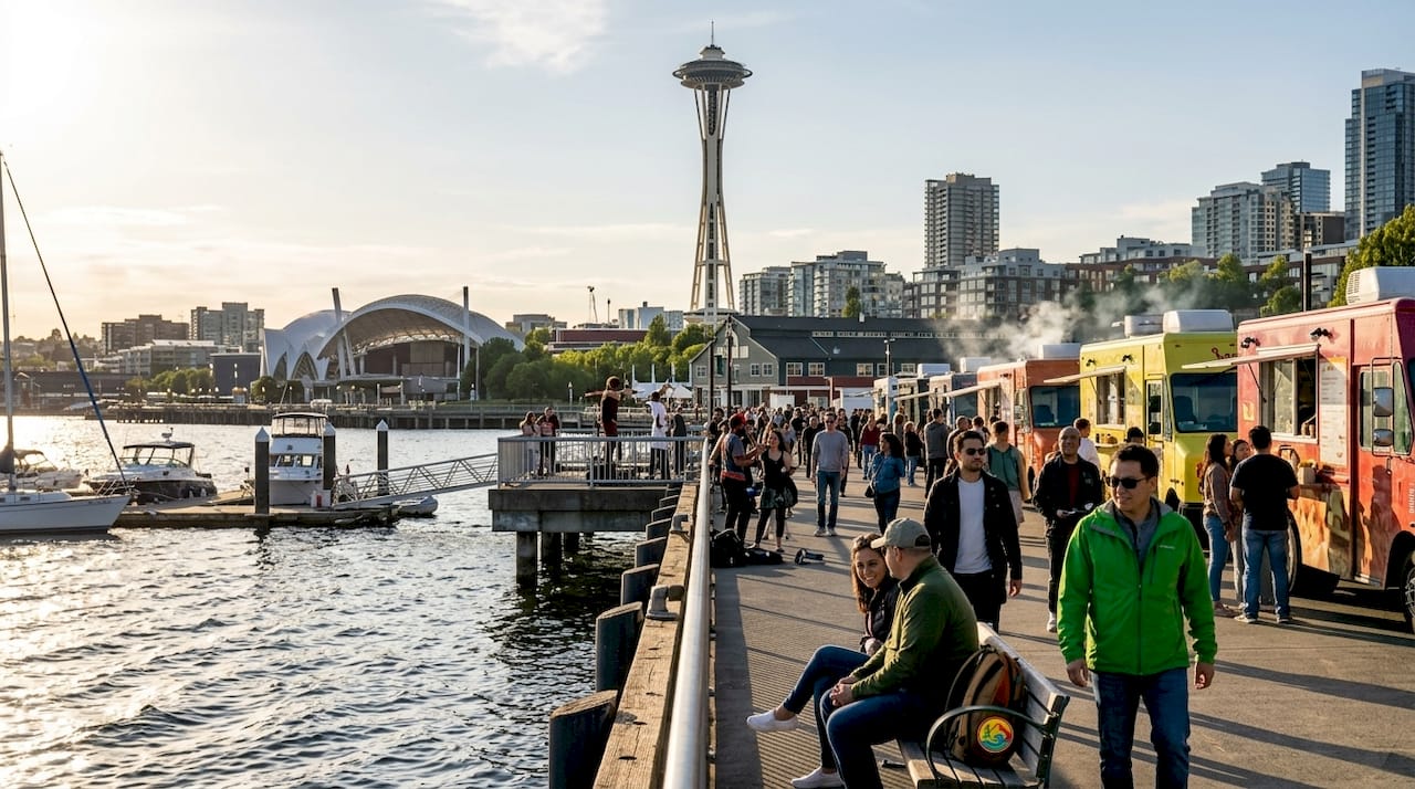 Seattle waterfront showing tourism sectors