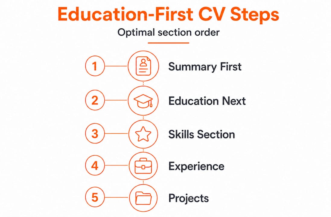 Vertical infographic with education-first CV layout steps