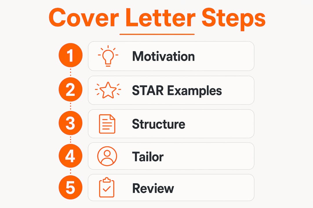 Infographic illustrating steps to write cover letter