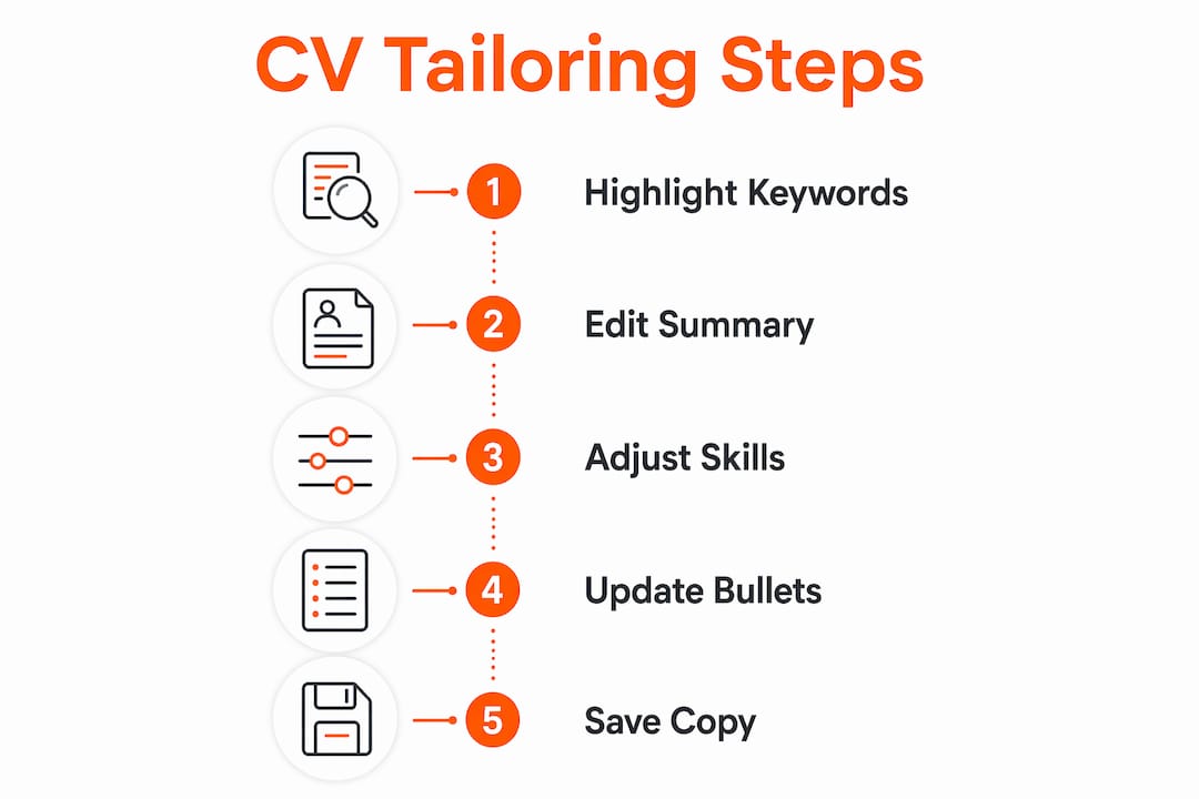 Infographic outlining 5 step CV tailoring process