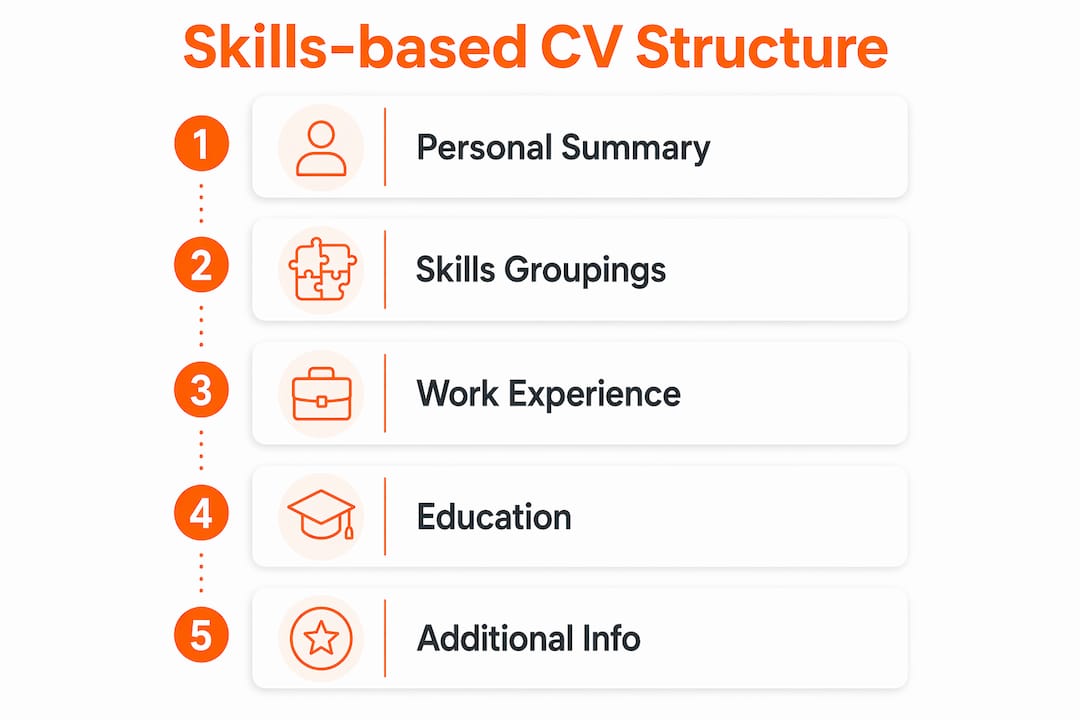 Infographic illustrating skills-based CV structure and sections