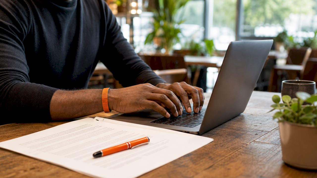 Hands typing measurable achievement resume content