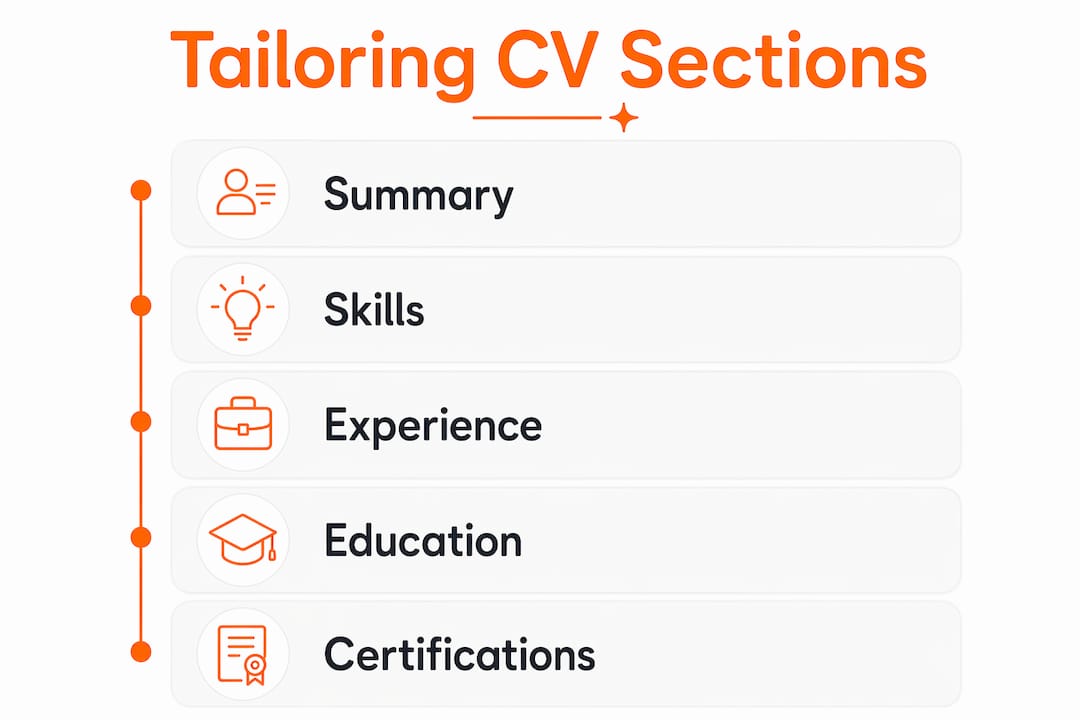 Infographic illustrating tailored CV key sections to customize