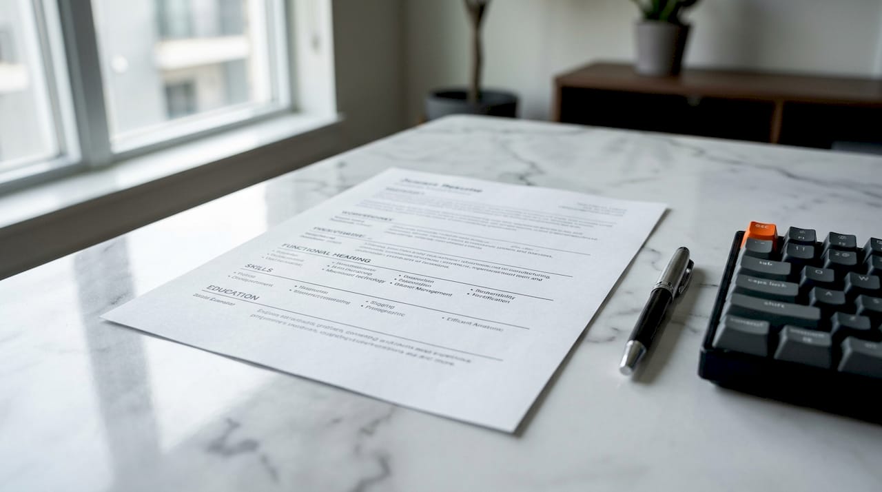 Flat lay of functional resume skill sections and accessories