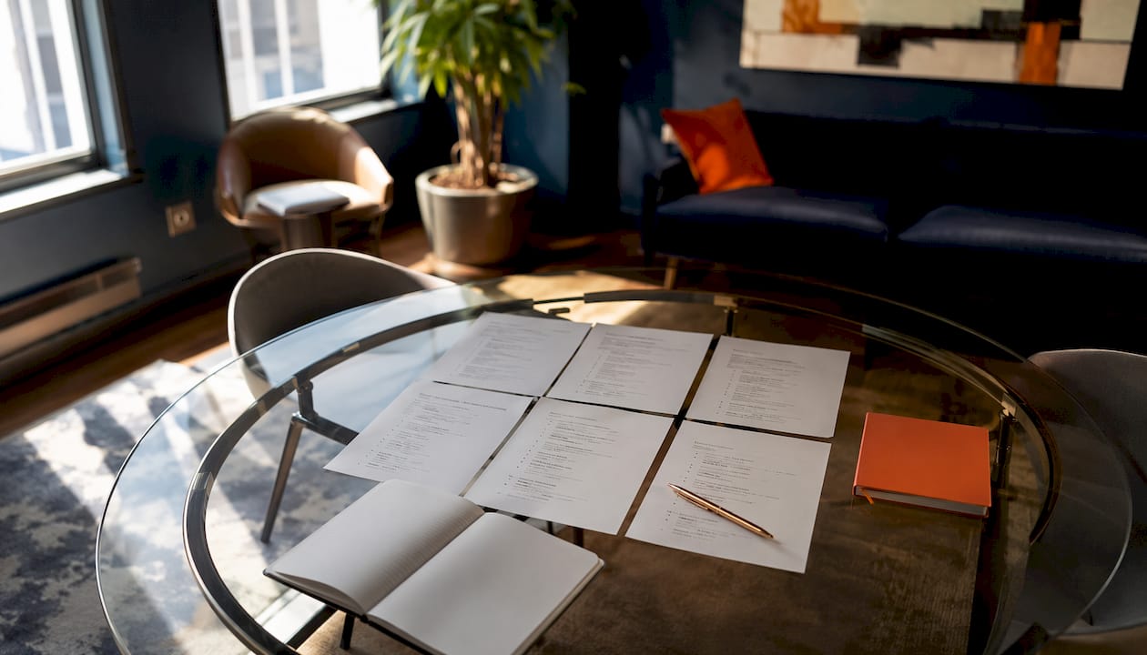 Meeting table with resumes showing grouped short contract job entries