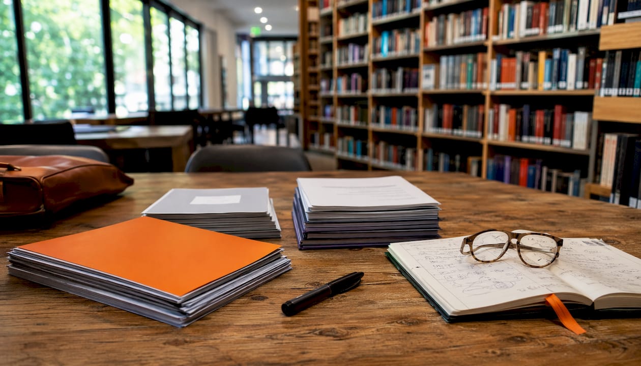 Overhead view of student cover letter draft materials