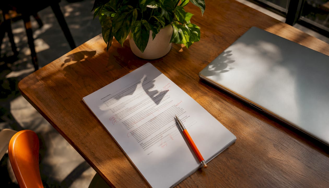 Proofreading marks on printed cover letter text