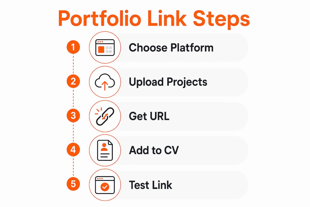 Infographic showing five key steps to add portfolio link on CV