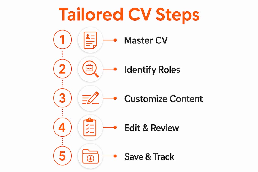 Infographic outlining steps to create tailored CV versions