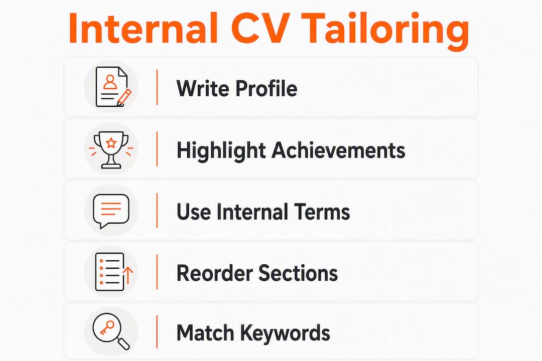 Infographic illustrating steps to tailor internal CV