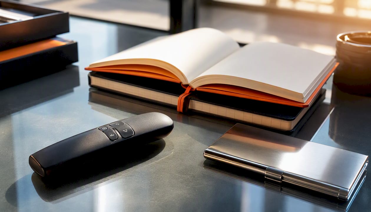 Close-up of executive office accessories