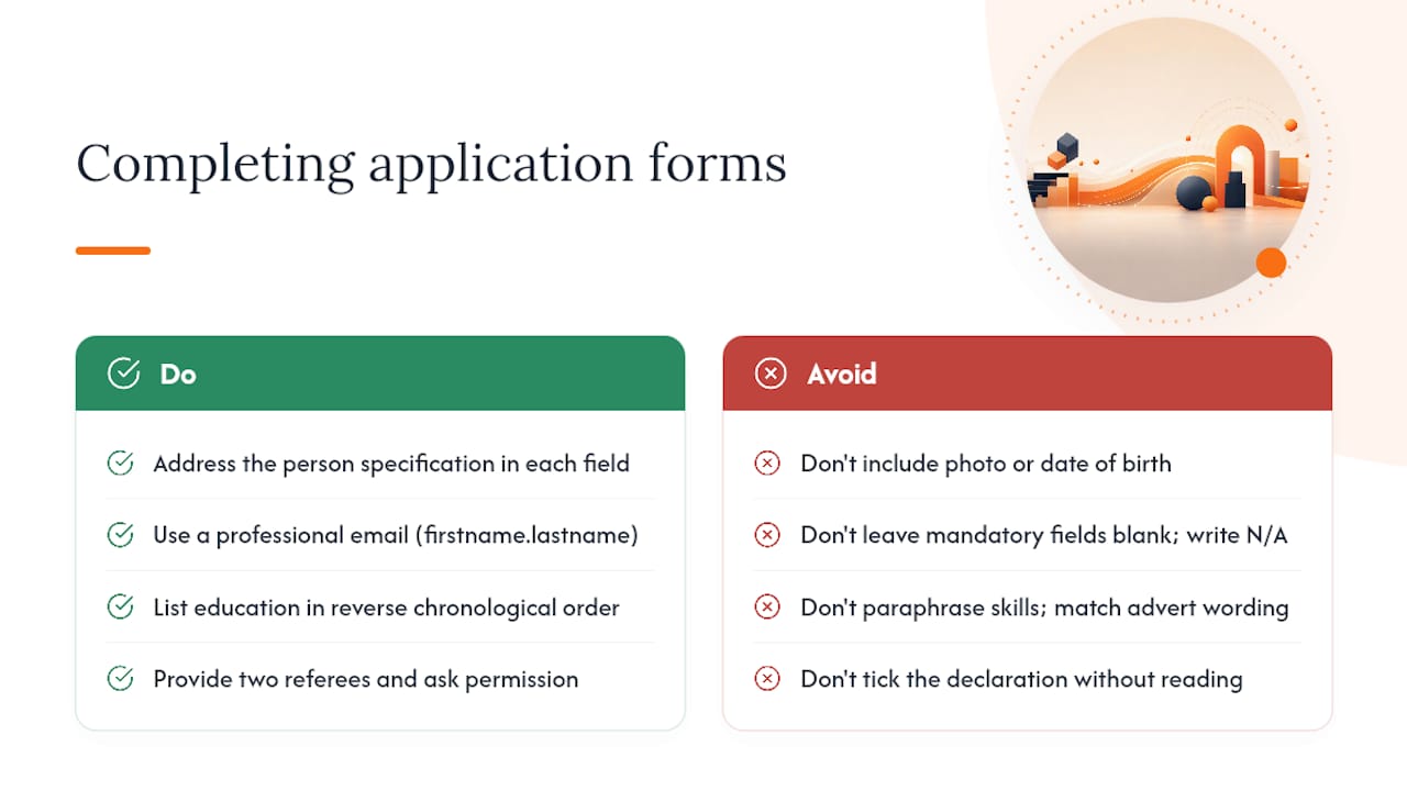 How to complete the common sections on application forms — overview diagram