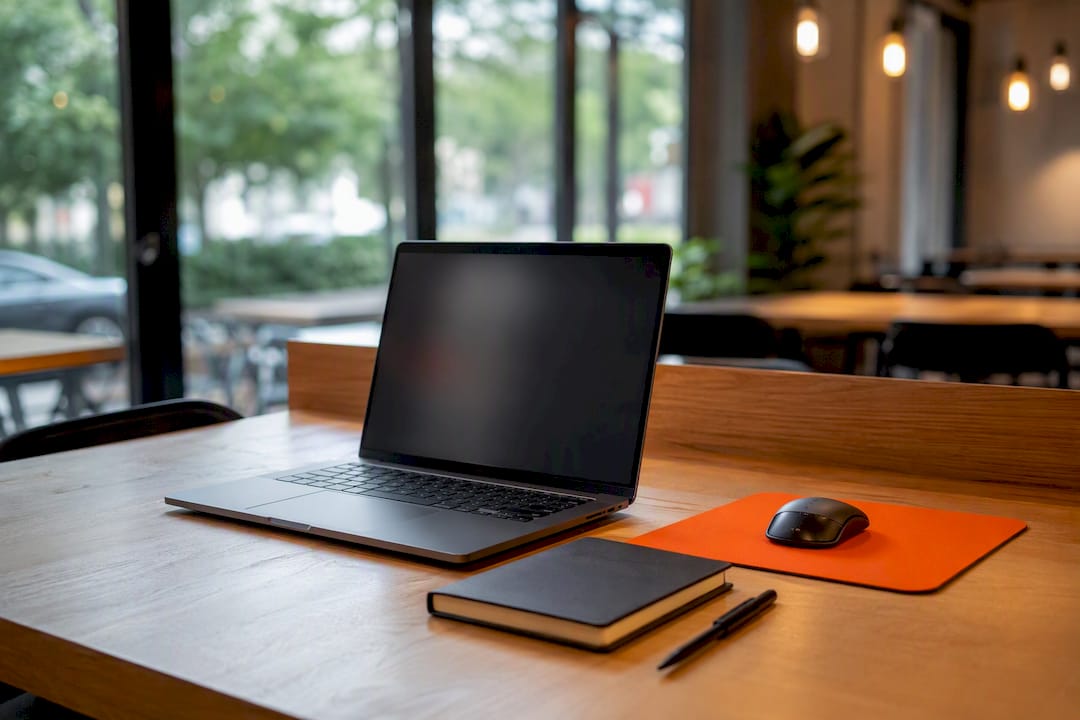 Work desk with laptop and accessories for resume editing