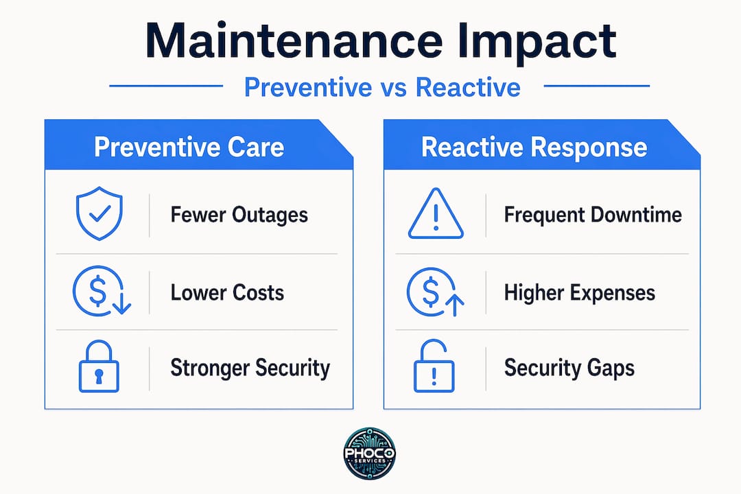 Infographic comparing preventive vs reactive server care