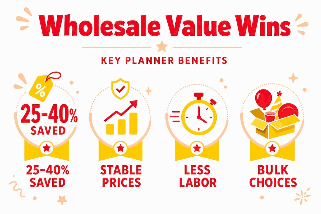 Infographic highlighting wholesale party supply advantages