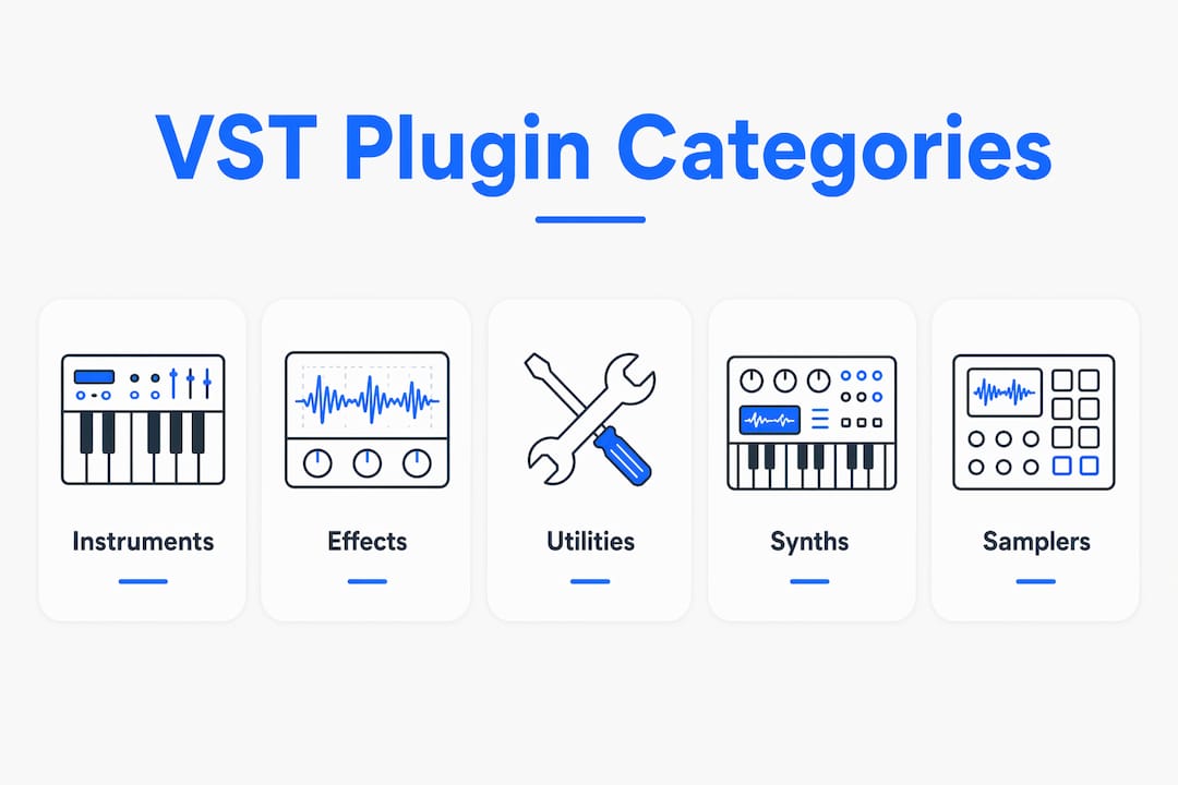 Infographic showing free VST plugin category hierarchy