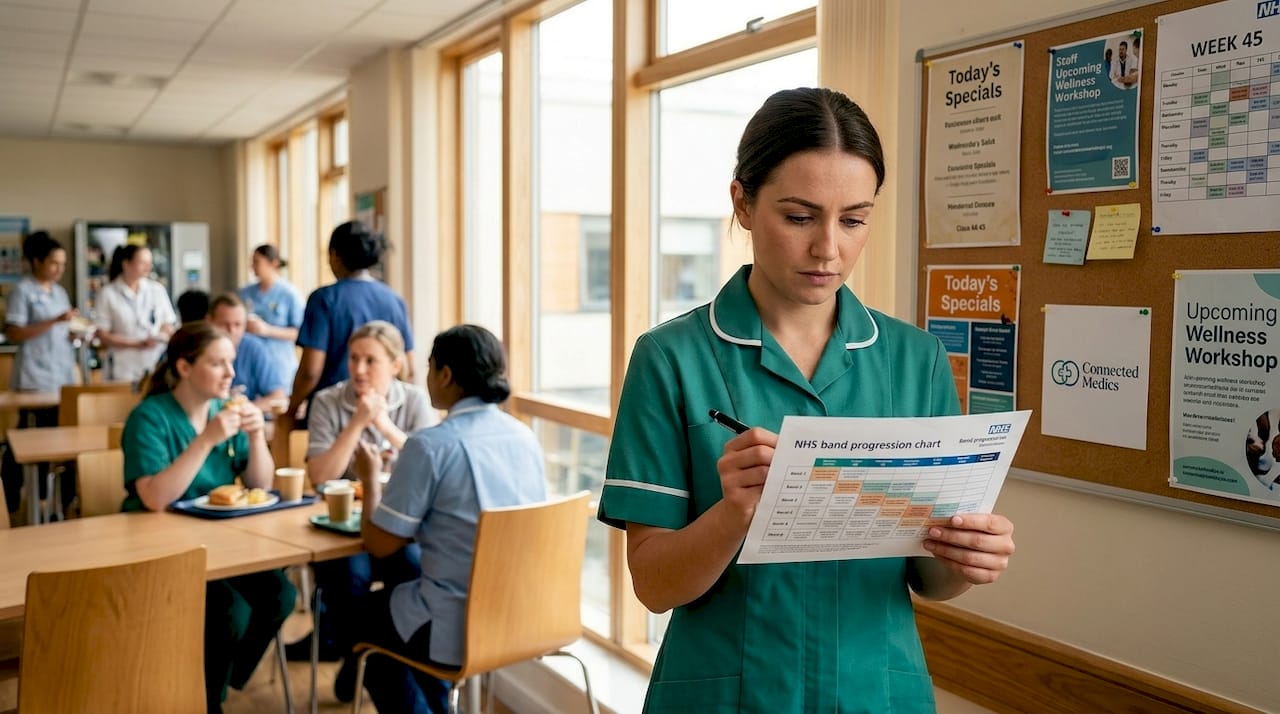 Assistant reading NHS band progression chart