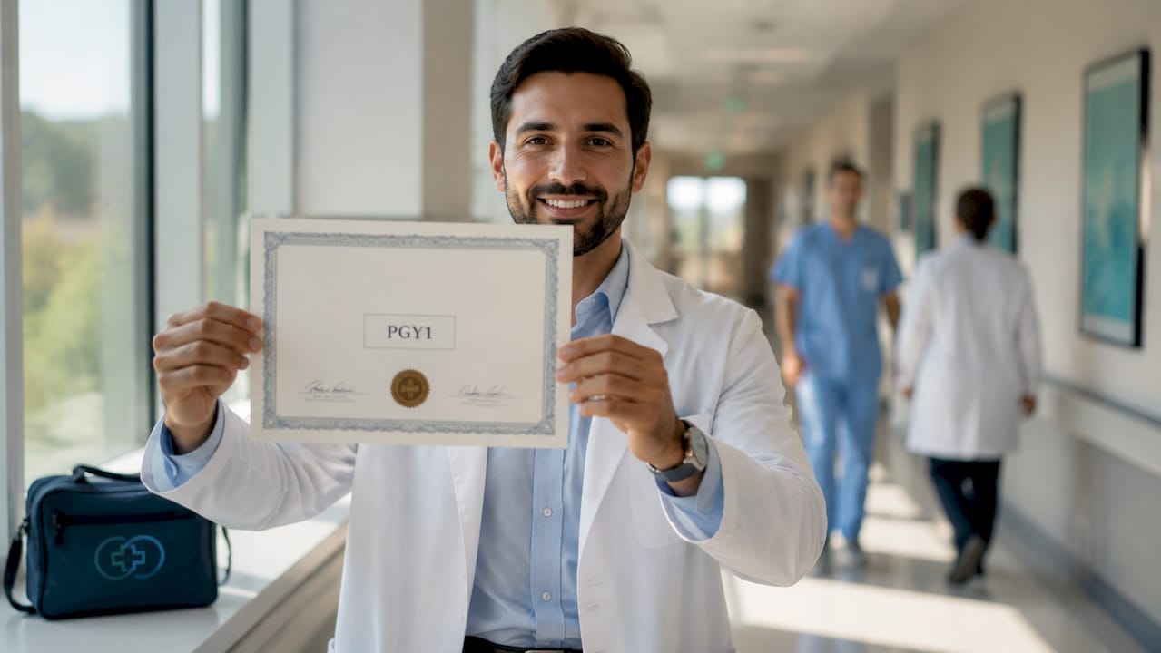 Pharmacist hands holding PGY1 residency certificate