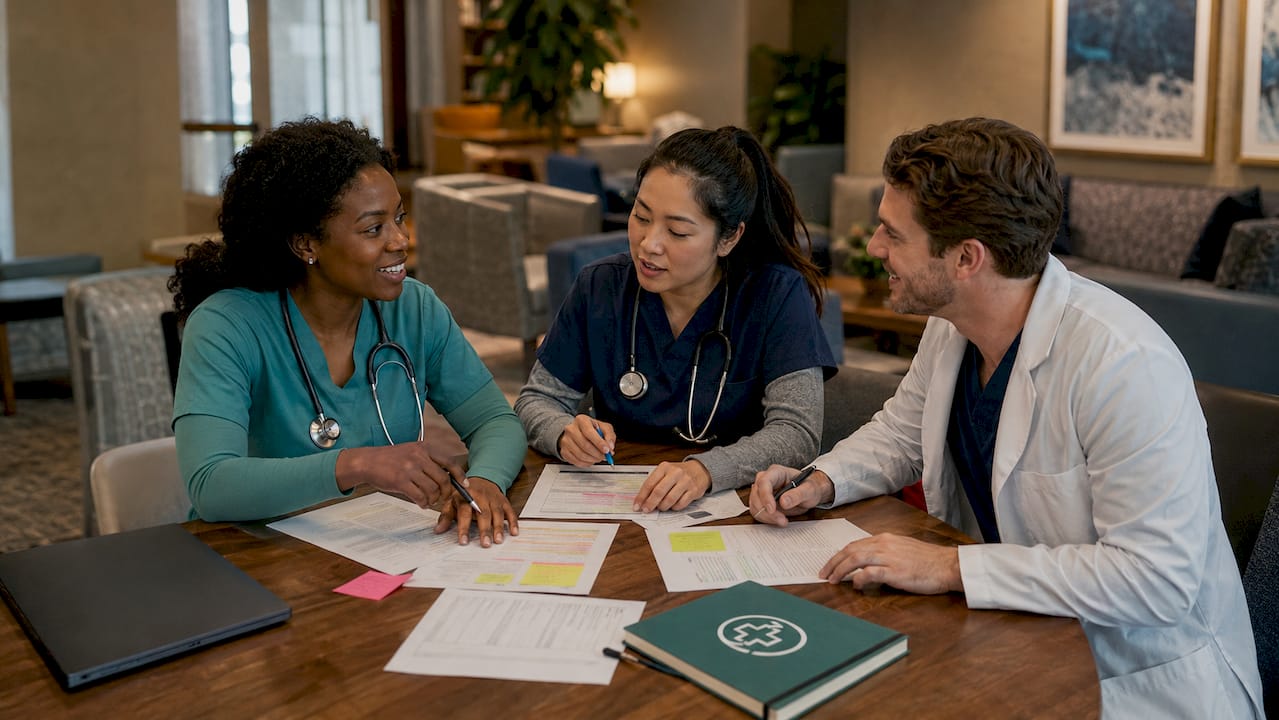 Healthcare professionals reviewing job listings