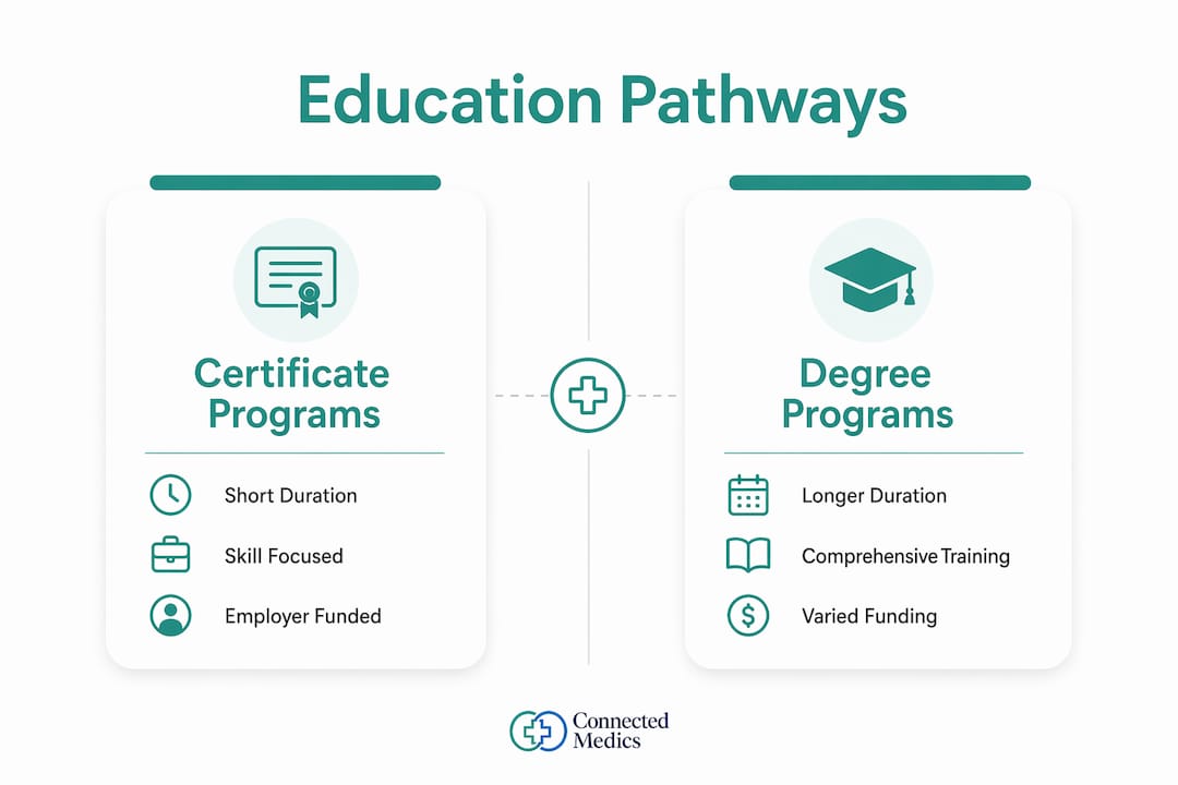 Infographic comparing certificate and degree education pathways