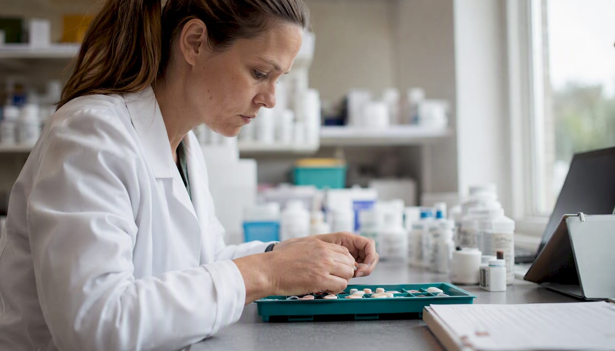 Pharmacist preparing medication doses