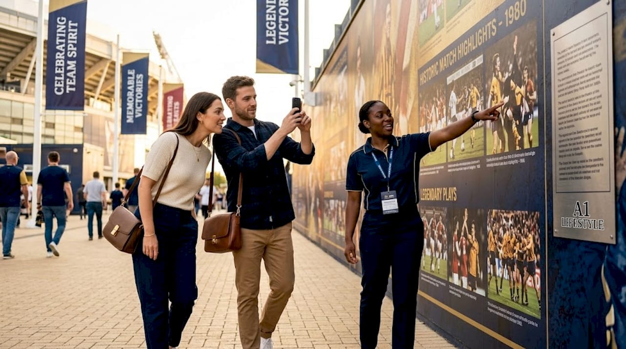 Fans on guided behind-the-scenes stadium tour