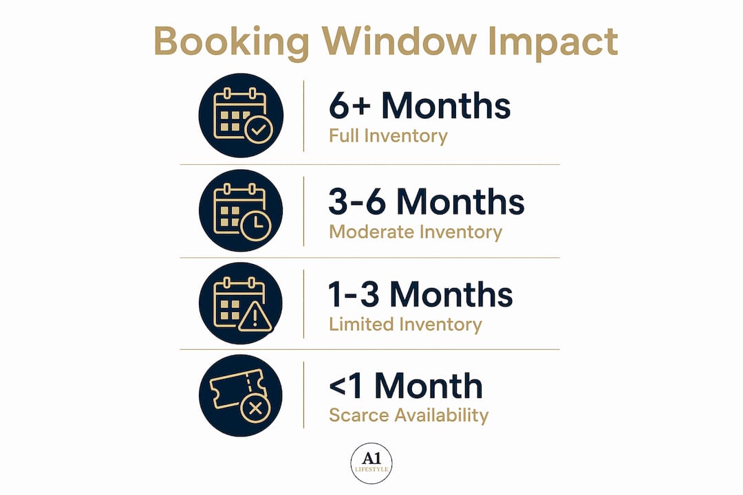 Infographic depicting booking window stages and availability