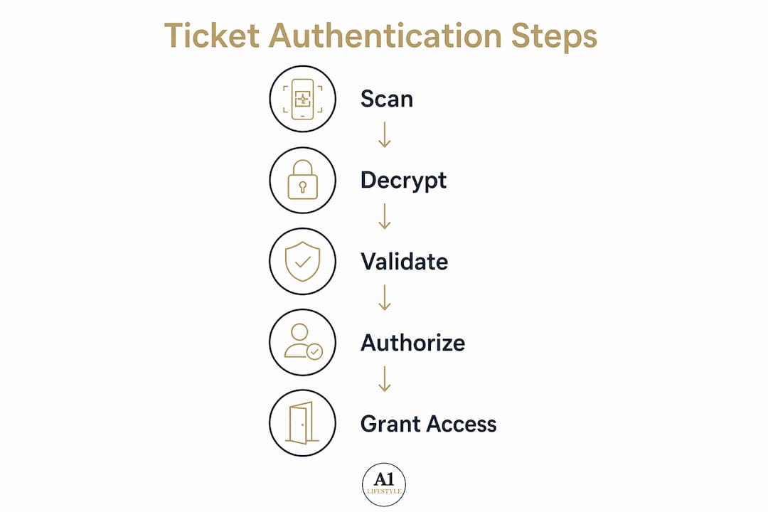 Infographic illustrating ticket authentication steps