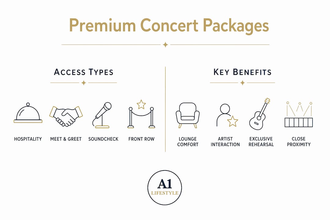Infographic comparing premium concert package types and benefits