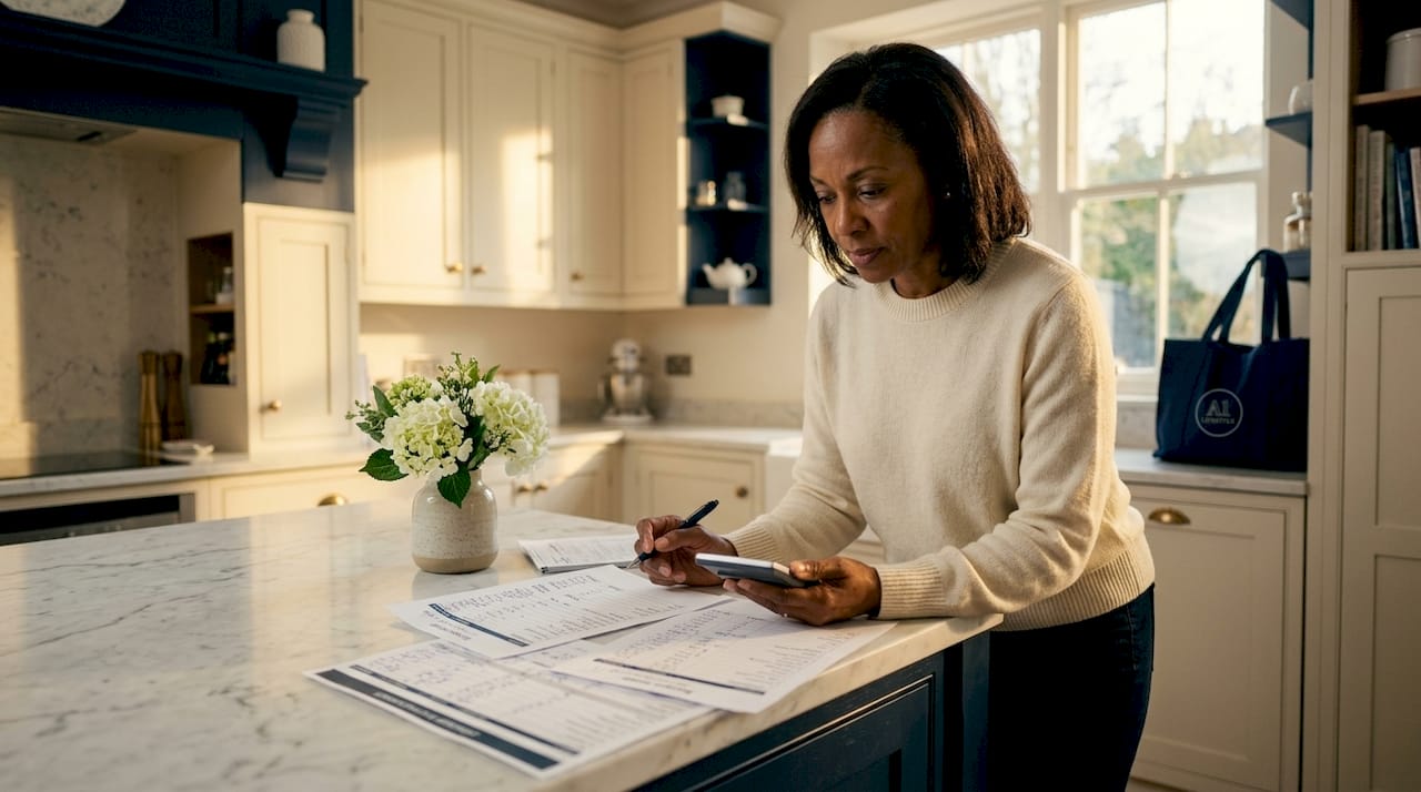 Woman reviewing hospitality event budget documents