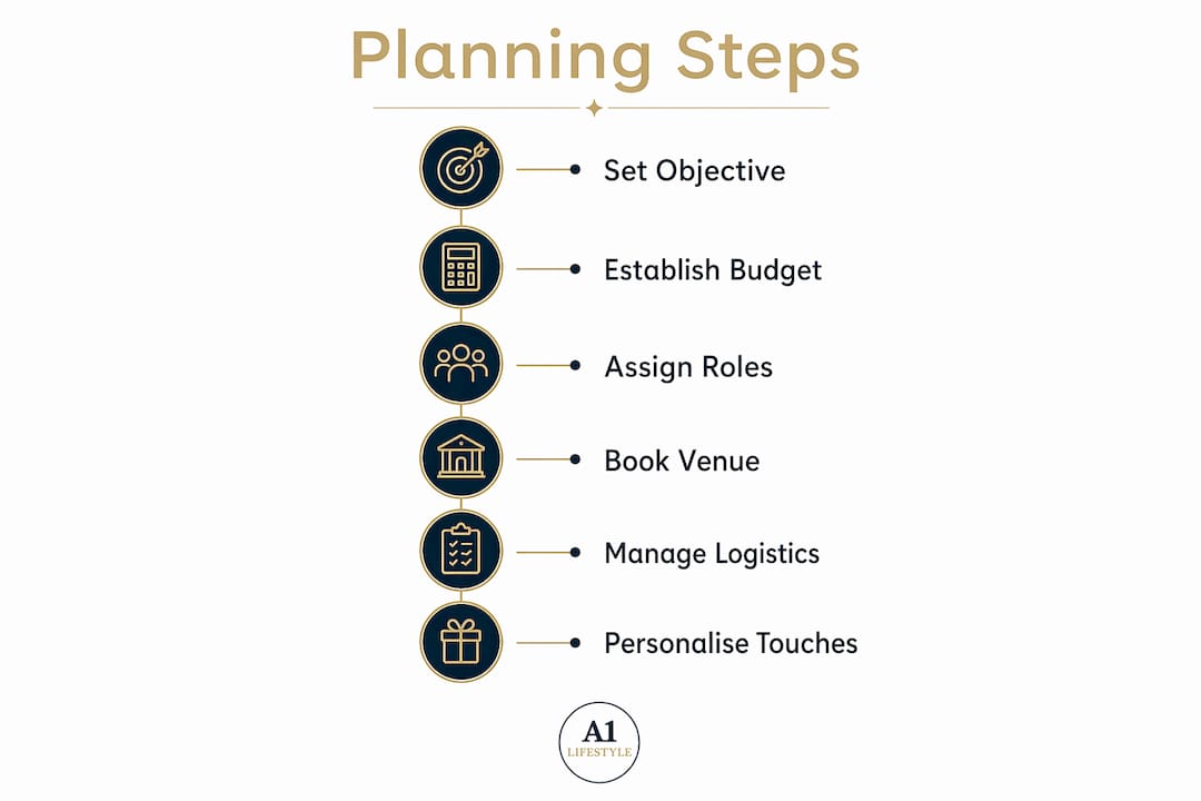 Infographic outlining key steps to plan group sports hospitality event