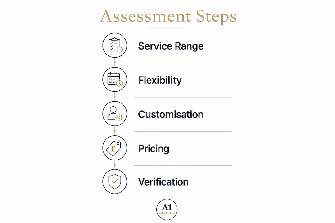 Vertical flow infographic showing assessment steps for sports hospitality providers