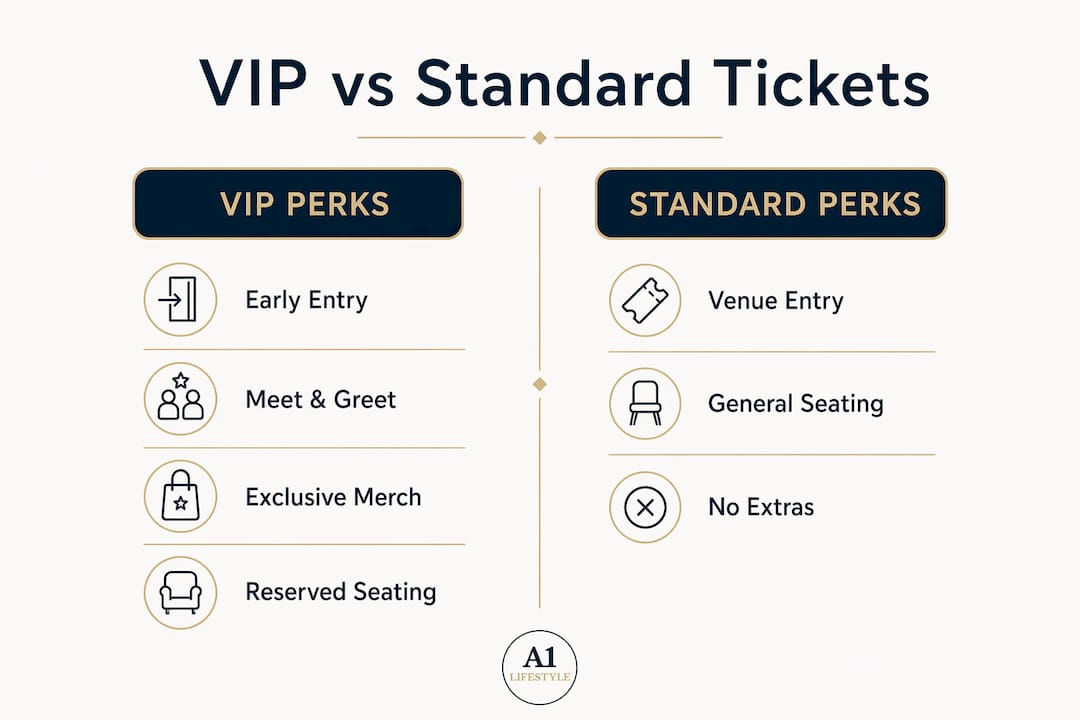 Comparison infographic of VIP and standard ticket perks
