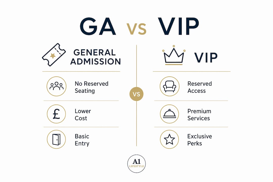 Infographic comparing general admission and VIP ticket features