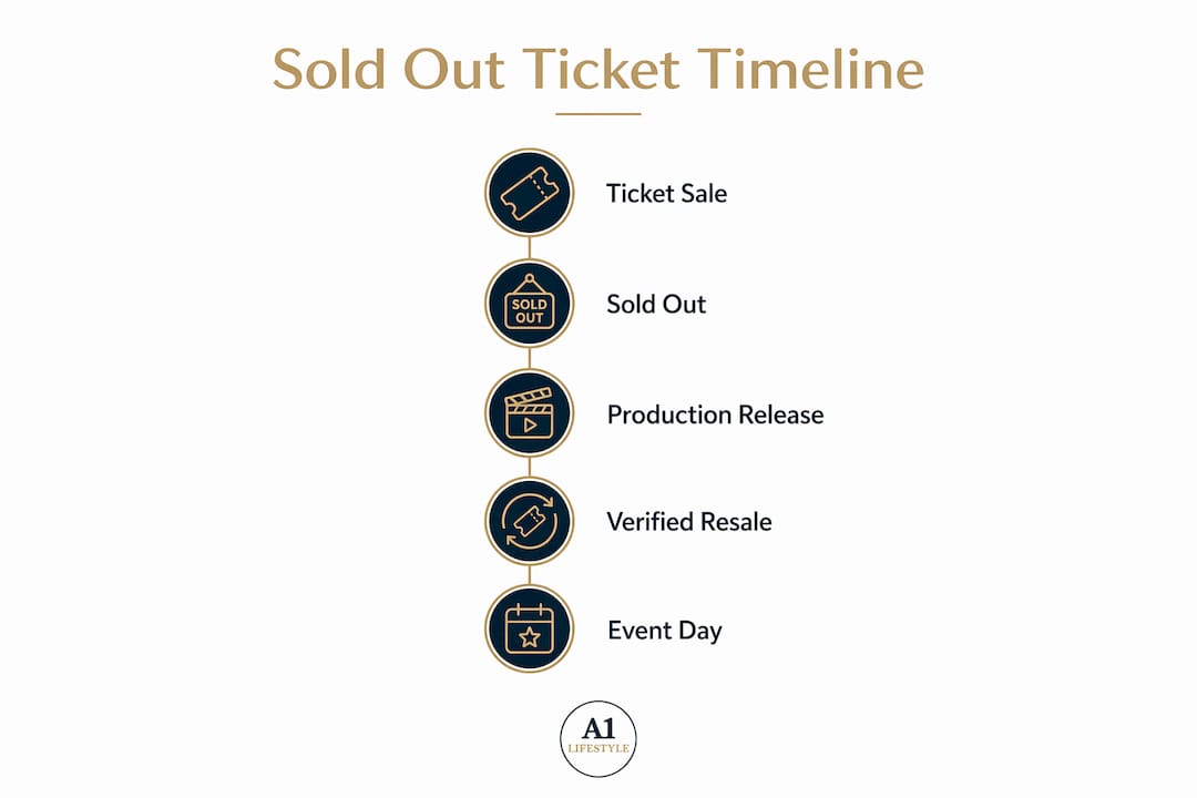 Infographic illustrating the timeline of sold out ticket availability stages