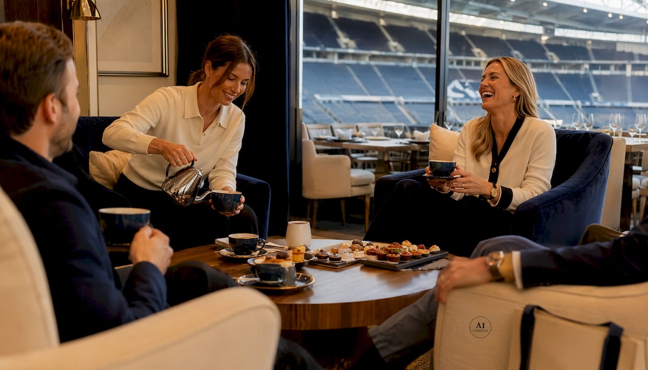 Corporate staff enjoying private box social setting