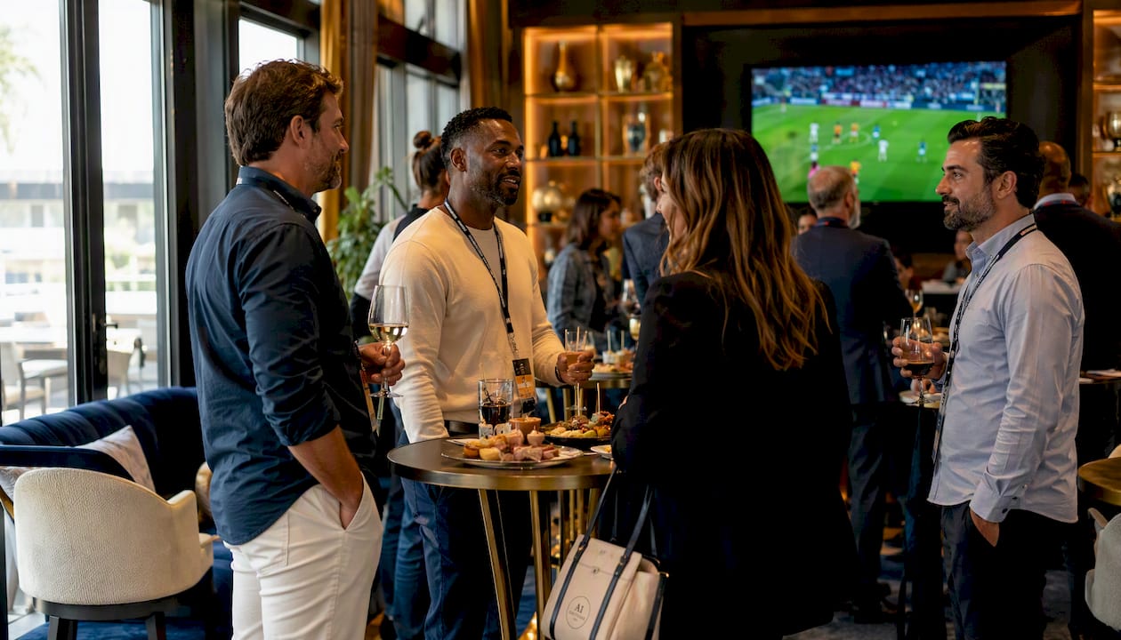Business professionals in stadium lounge hospitality