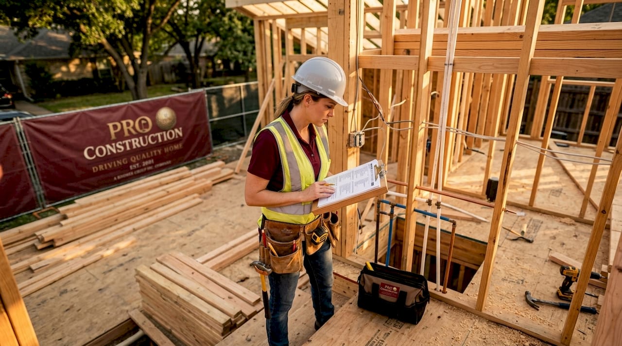 Builder inspecting ADU construction site