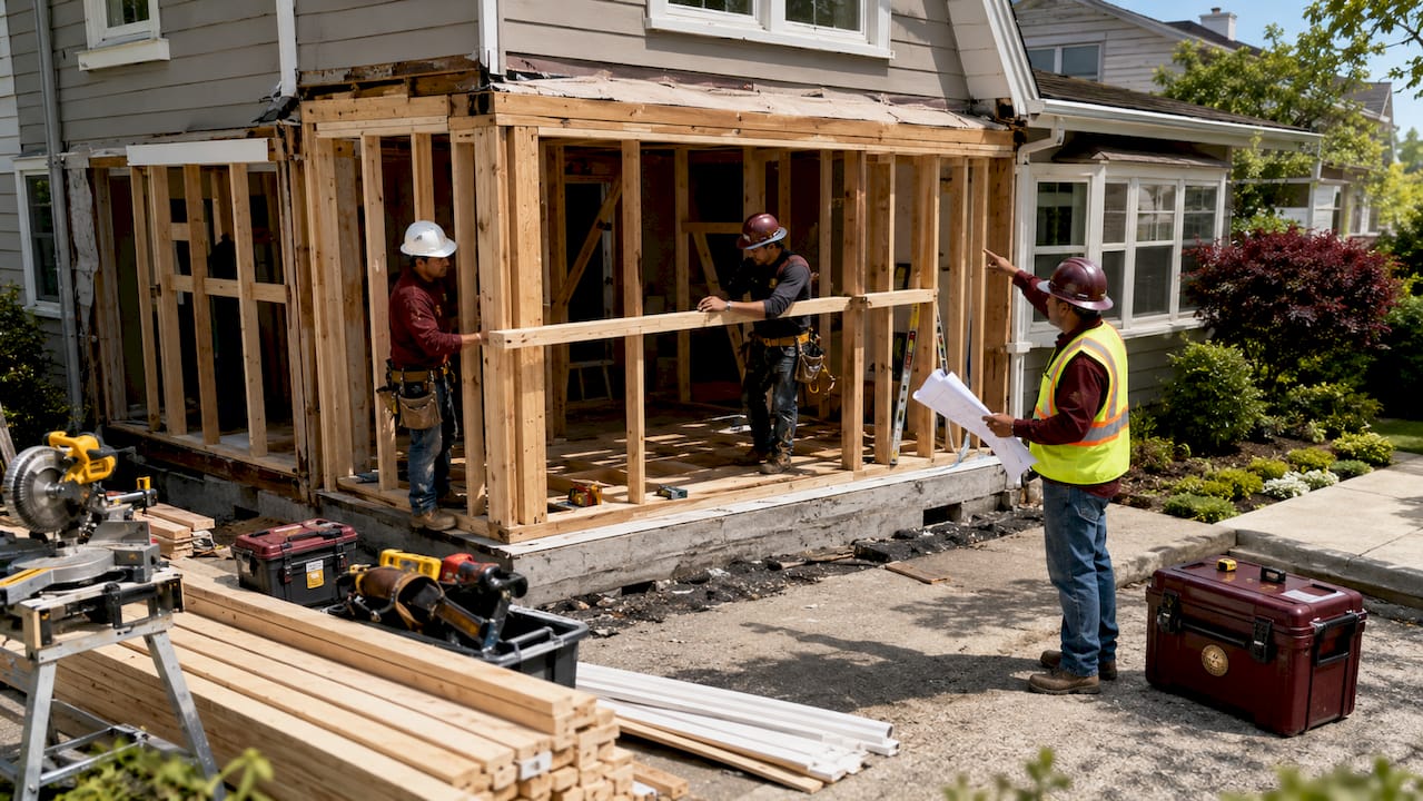 Active home addition construction site