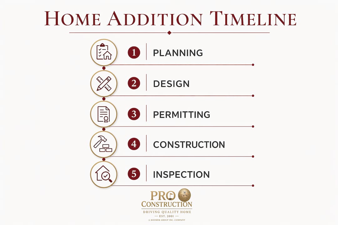Infographic illustrating home addition timeline stages
