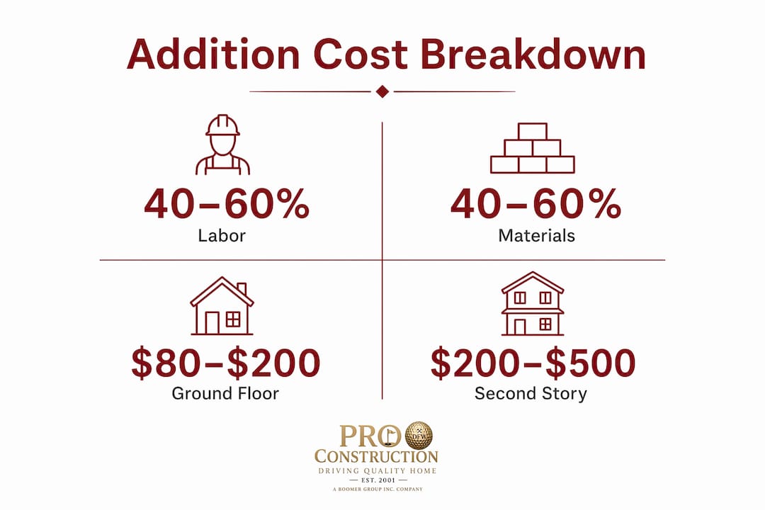 Infographic showing home addition labor and material cost percentages