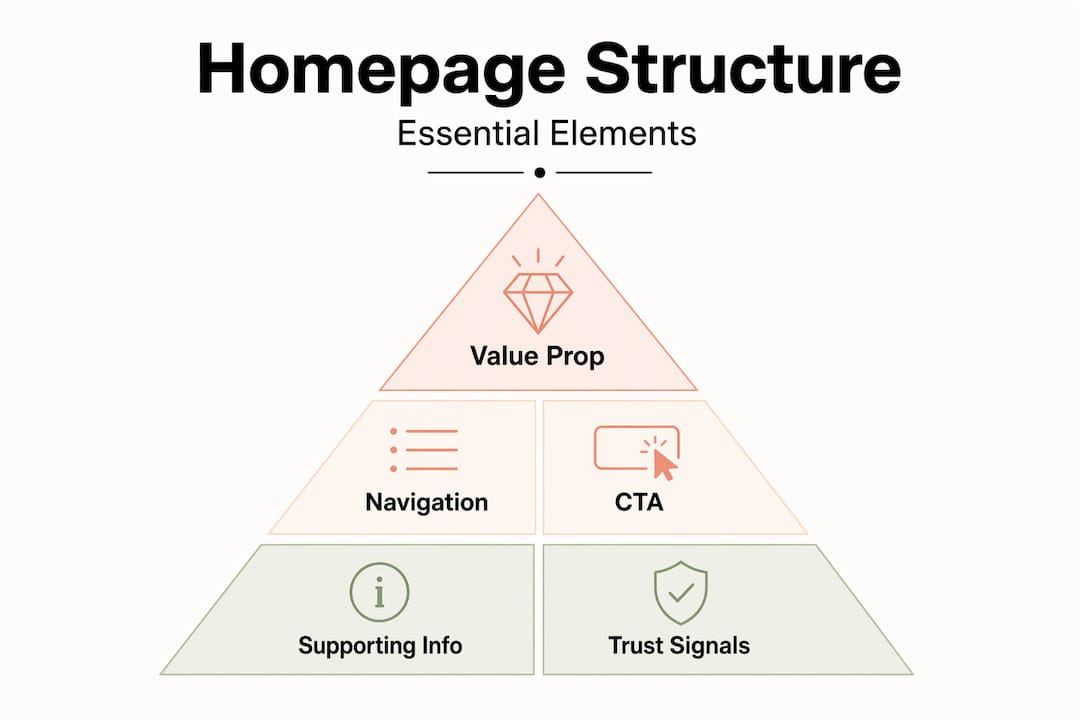 Hierarchy infographic of homepage essential elements