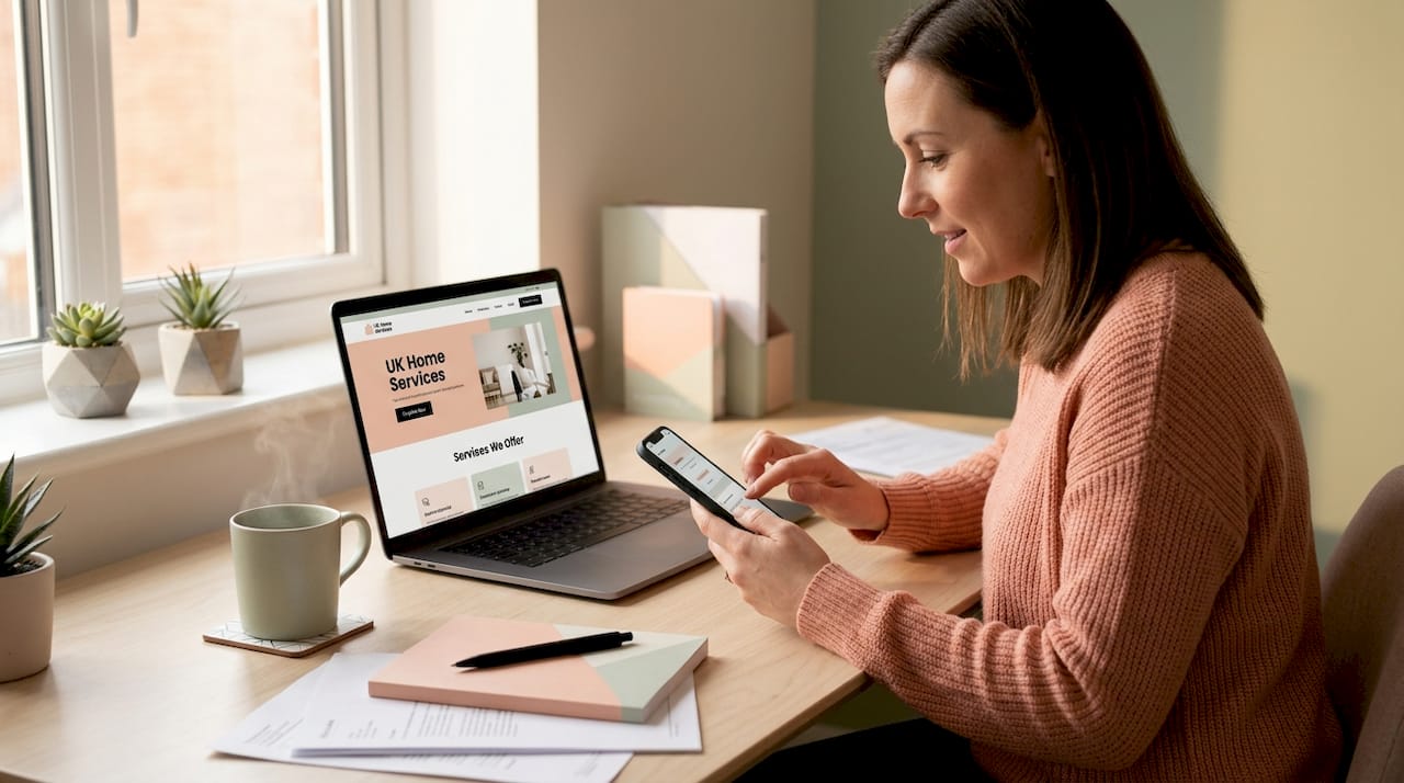 Business owner uses click-to-call button at desk