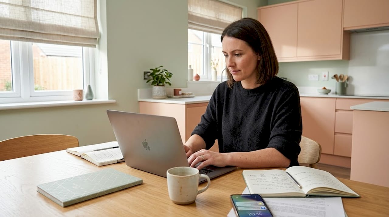 Small business owner updating website at home