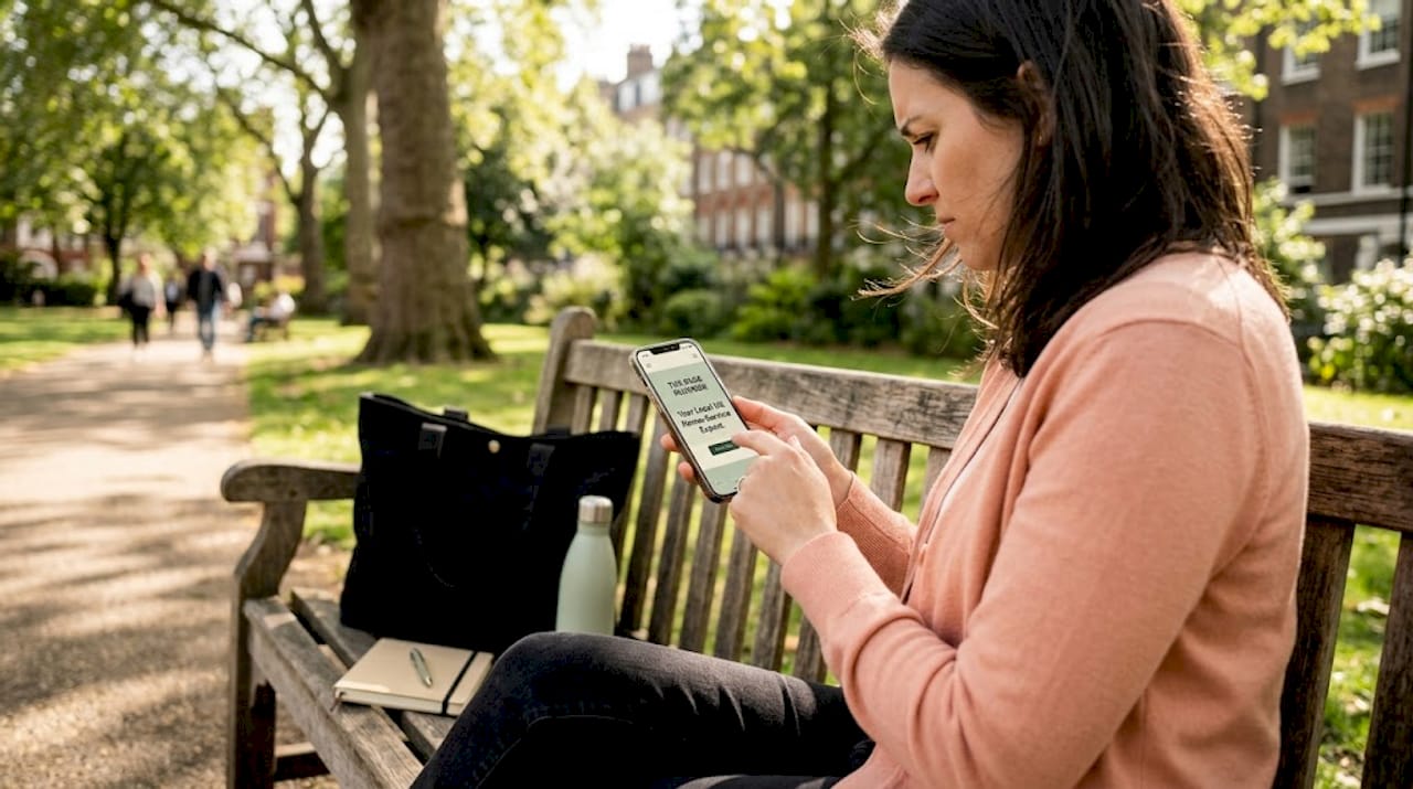 Woman testing website on phone in park