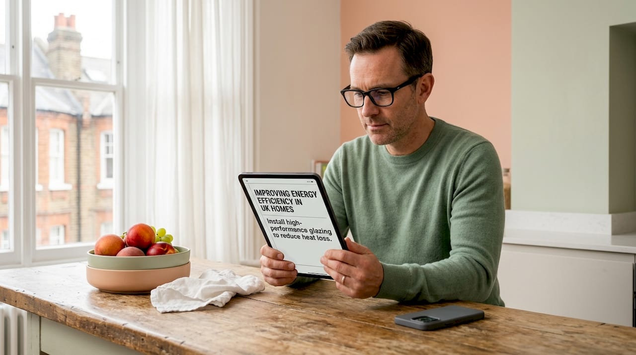 Man receiving direct AI answer on tablet